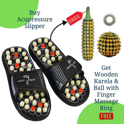 Combo Offer: Acupressure Slippers + Wooden Palm Balls And Karela Massager + Finger Massage Ring | Ultimate Acupressure Wellness Set