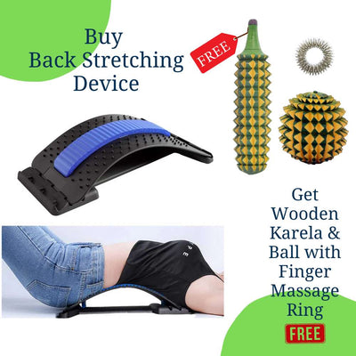 Combo Offer: Acupressure Back Stretching Device + Wooden Palm Balls And Karela Massager + Finger Massage Ring | Ultimate Acupressure Wellness Set